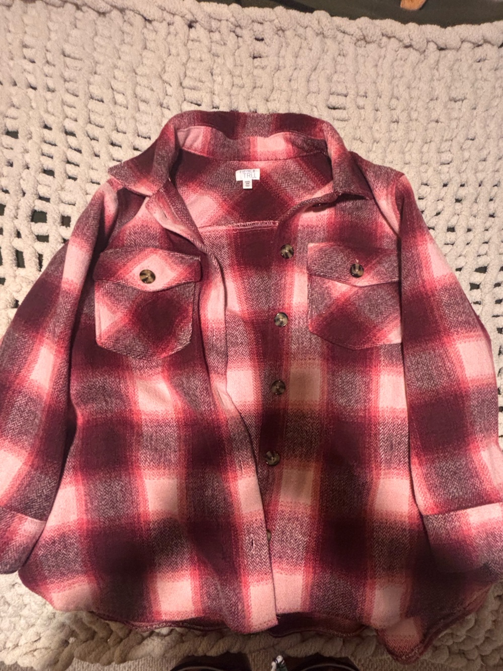 Time and Tru Pink & Burgundy Plaid Utility Shacket